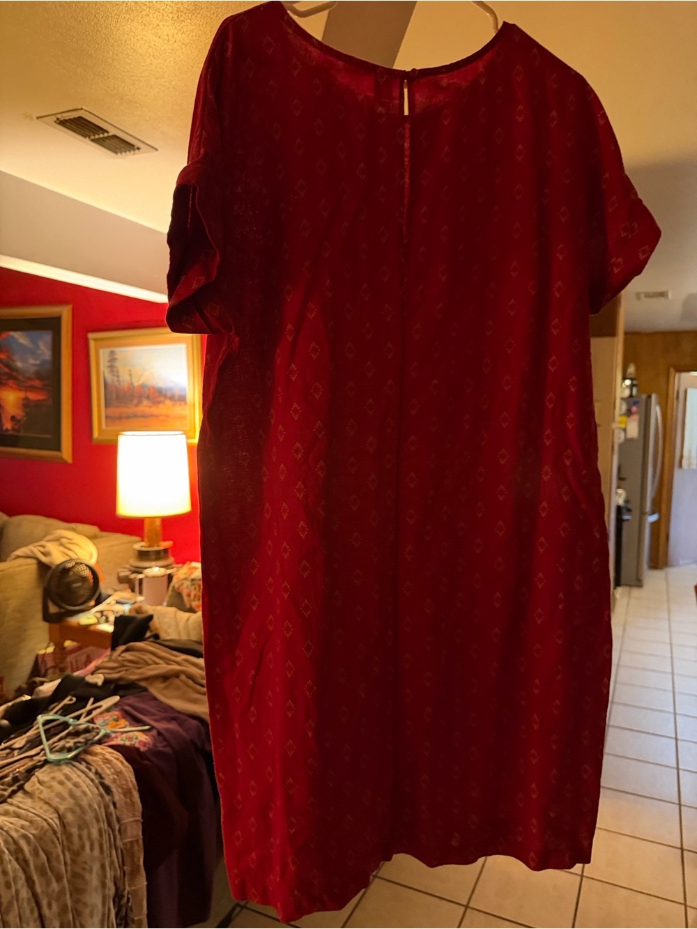 Old Navy Red Midi Dress with White Diamond Print - Picture 2 of 6